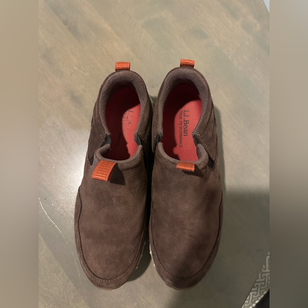 L.L. Bean Brown Suede Slip-On Loafers with Orange Accents